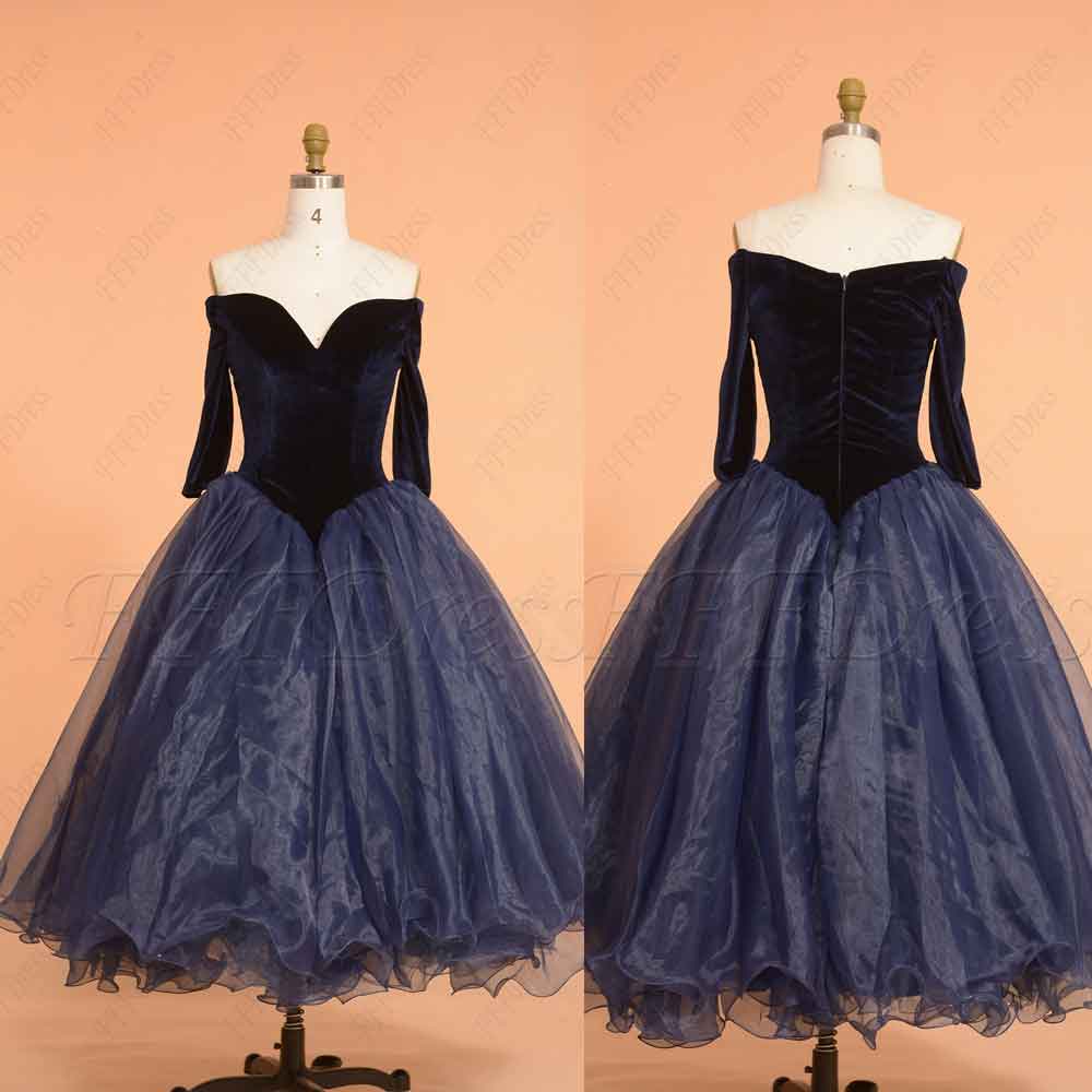 navy blue tea dress