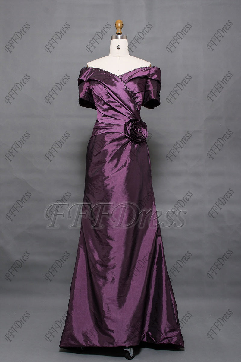 Purple off the shoulder mother of the bride dress with sleeves – FFFDress