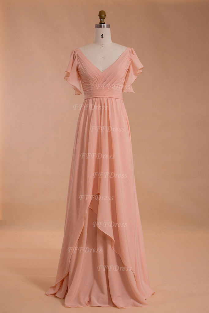 modest peach bridesmaid dresses