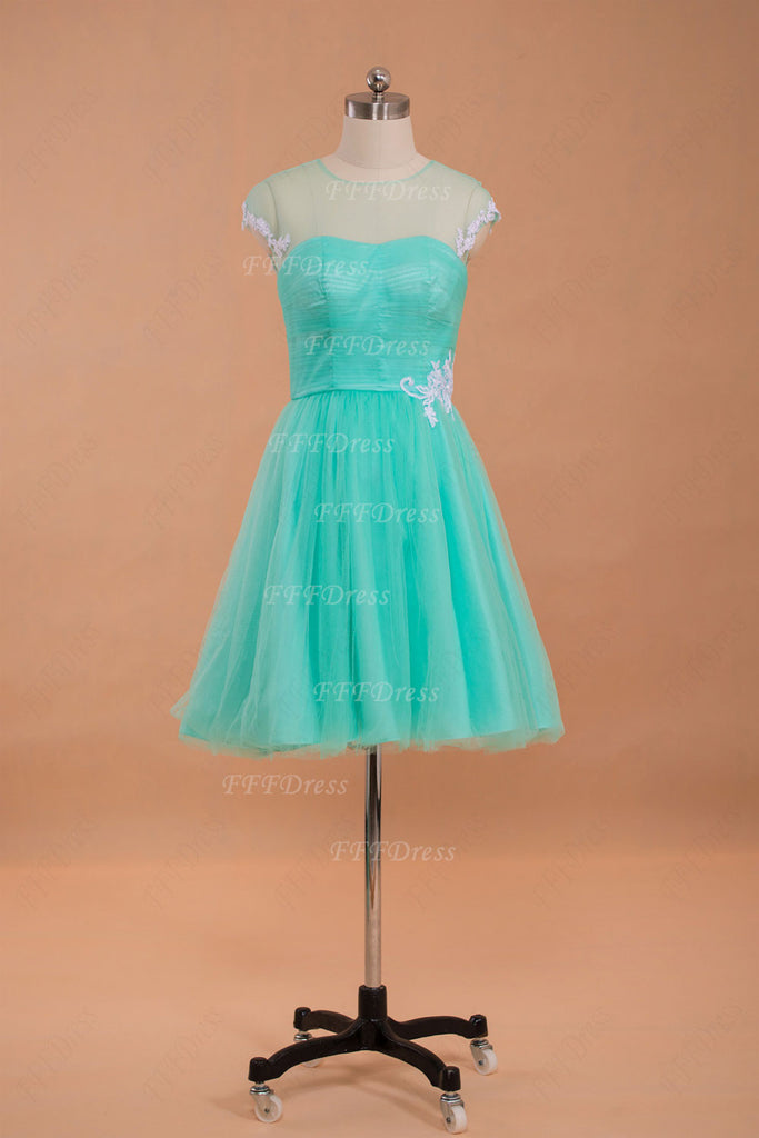 Mint green short prom dress with white lace – MyPromDress