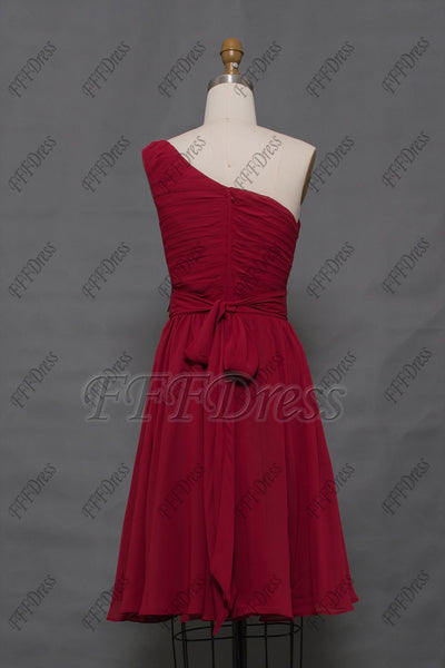 One shoulder burgundy bridesmaid dresses short – MyPromDress