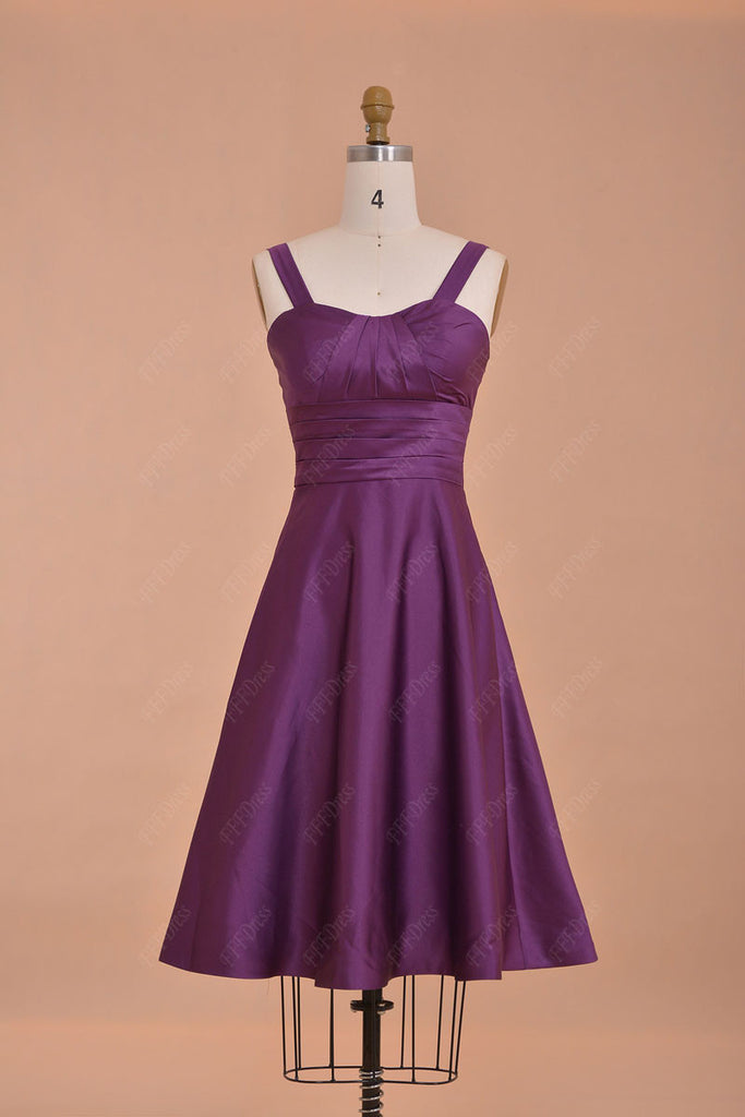 Purple Bridesmaid Dresses Tea Length with Straps – MyPromDress