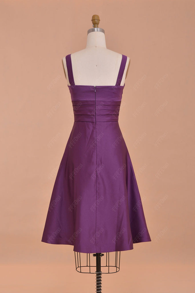 Purple Bridesmaid Dresses Tea Length with Straps – MyPromDress