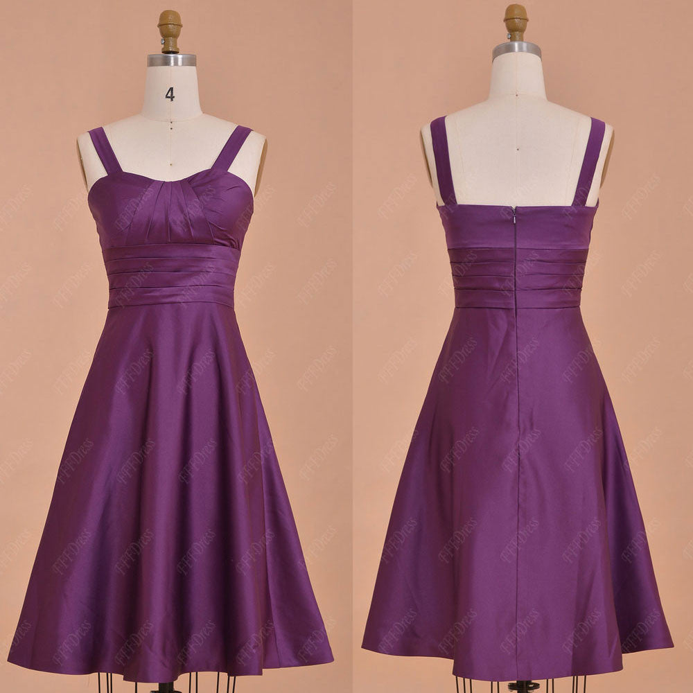 Purple Bridesmaid Dresses Tea Length With Straps Mypromdress 4592