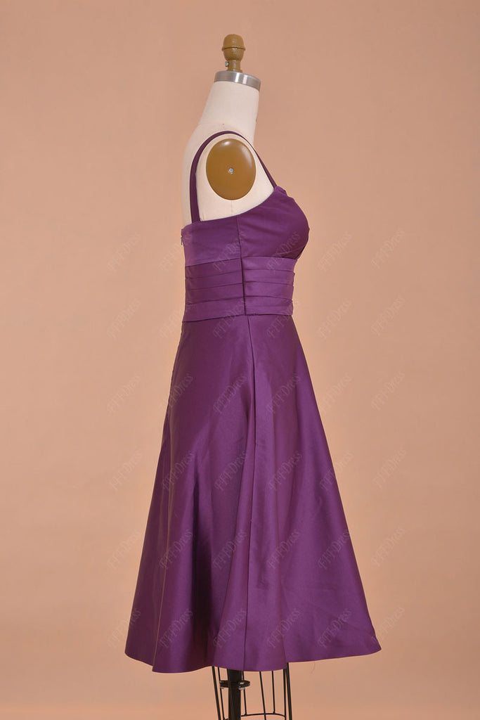 Purple Bridesmaid Dresses Tea Length With Straps Mypromdress 9495