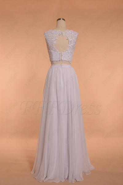 White lace two piece chiffon beach wedding dresses key hole back ...