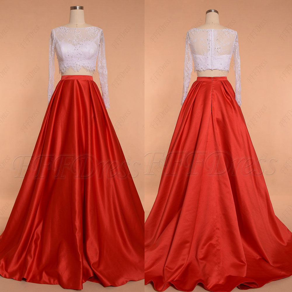 red and white 2 piece prom dress