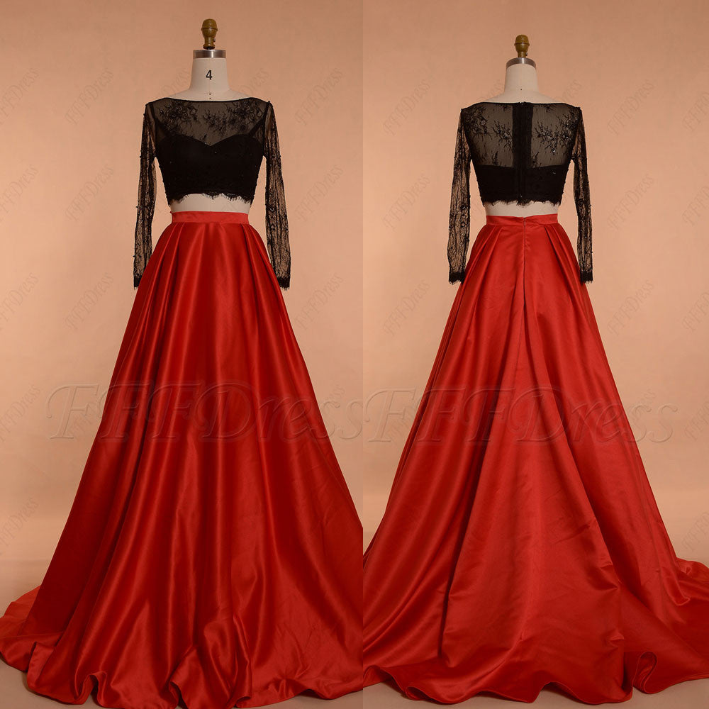 red and black 2 piece prom dress