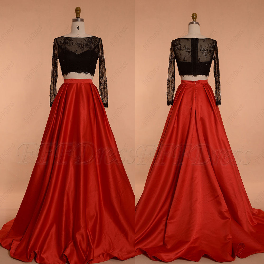 red and black gown with sleeves