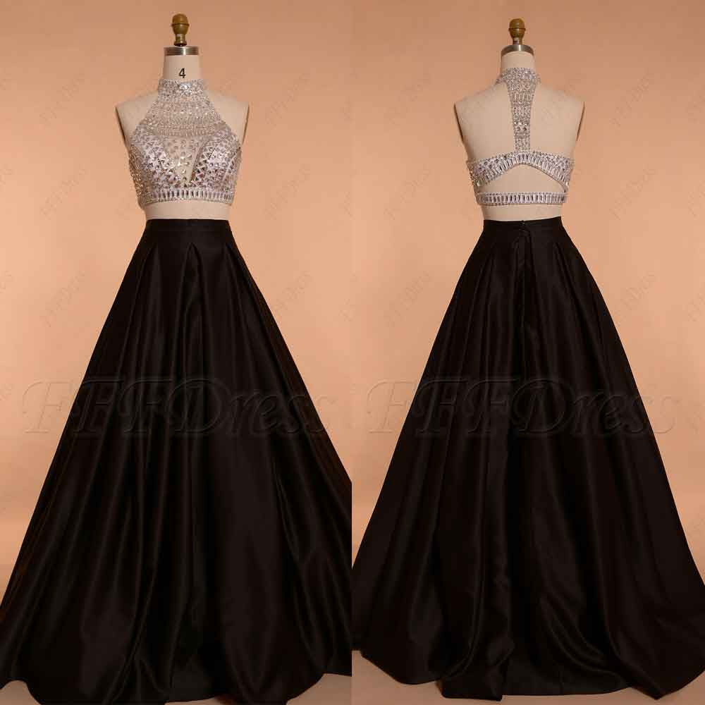 black and white two piece prom dress