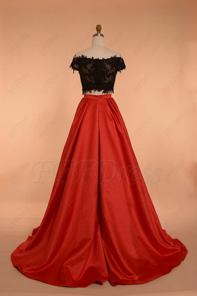 Off the shoulder Two Piece Prom Dress Ball Gown Red Black – MyPromDress