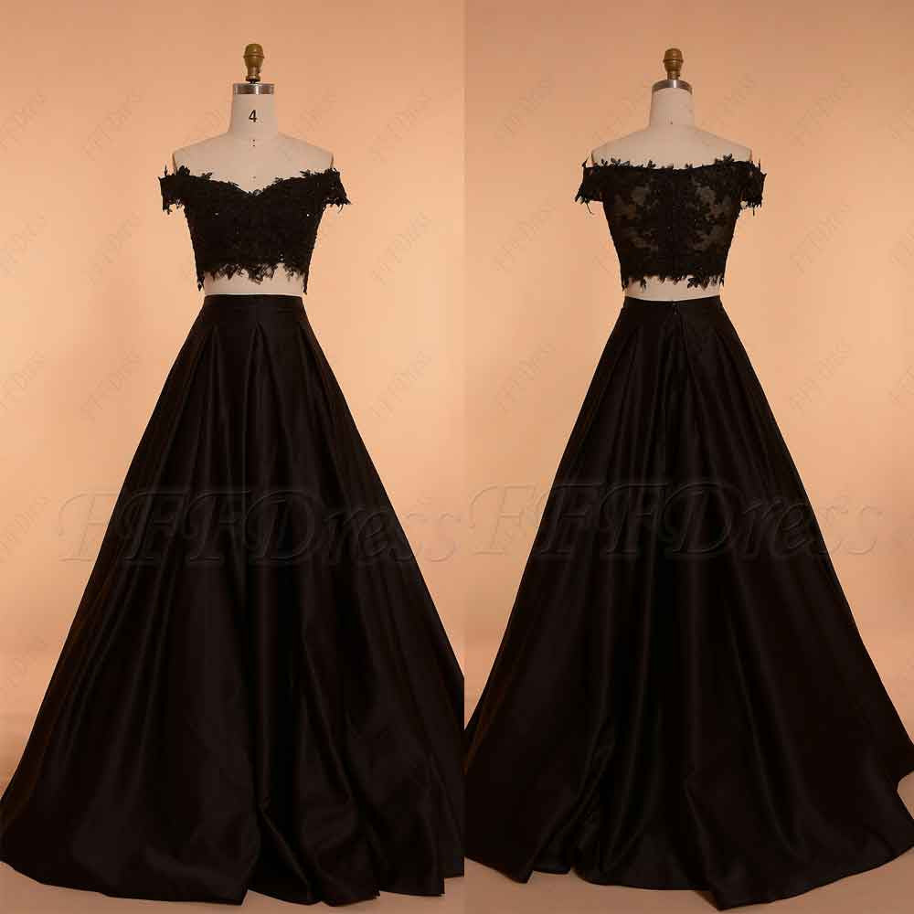 off the shoulder black ball gown