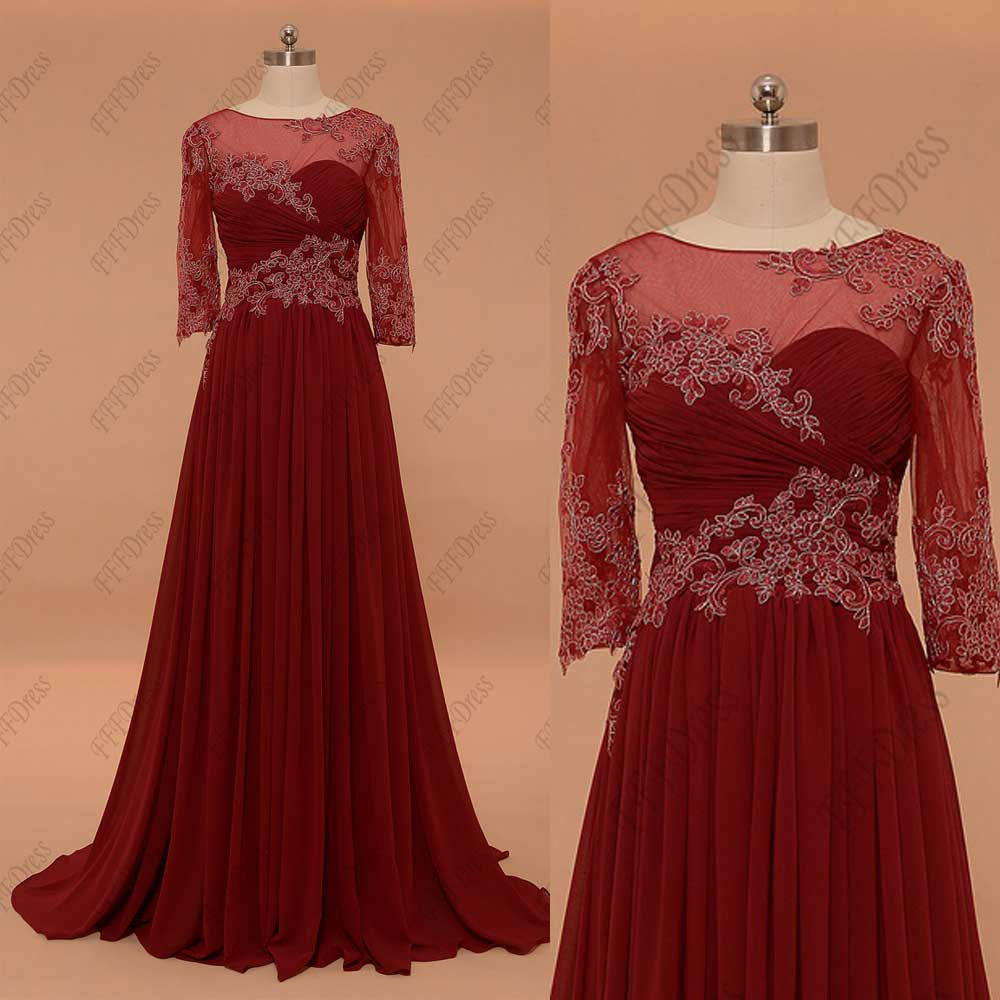 Burgundy modest mother of the bride dress with sleeves – MyPromDress