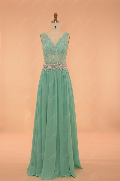 Mint green backless prom dresses lace sparkly pageant dresses – MyPromDress