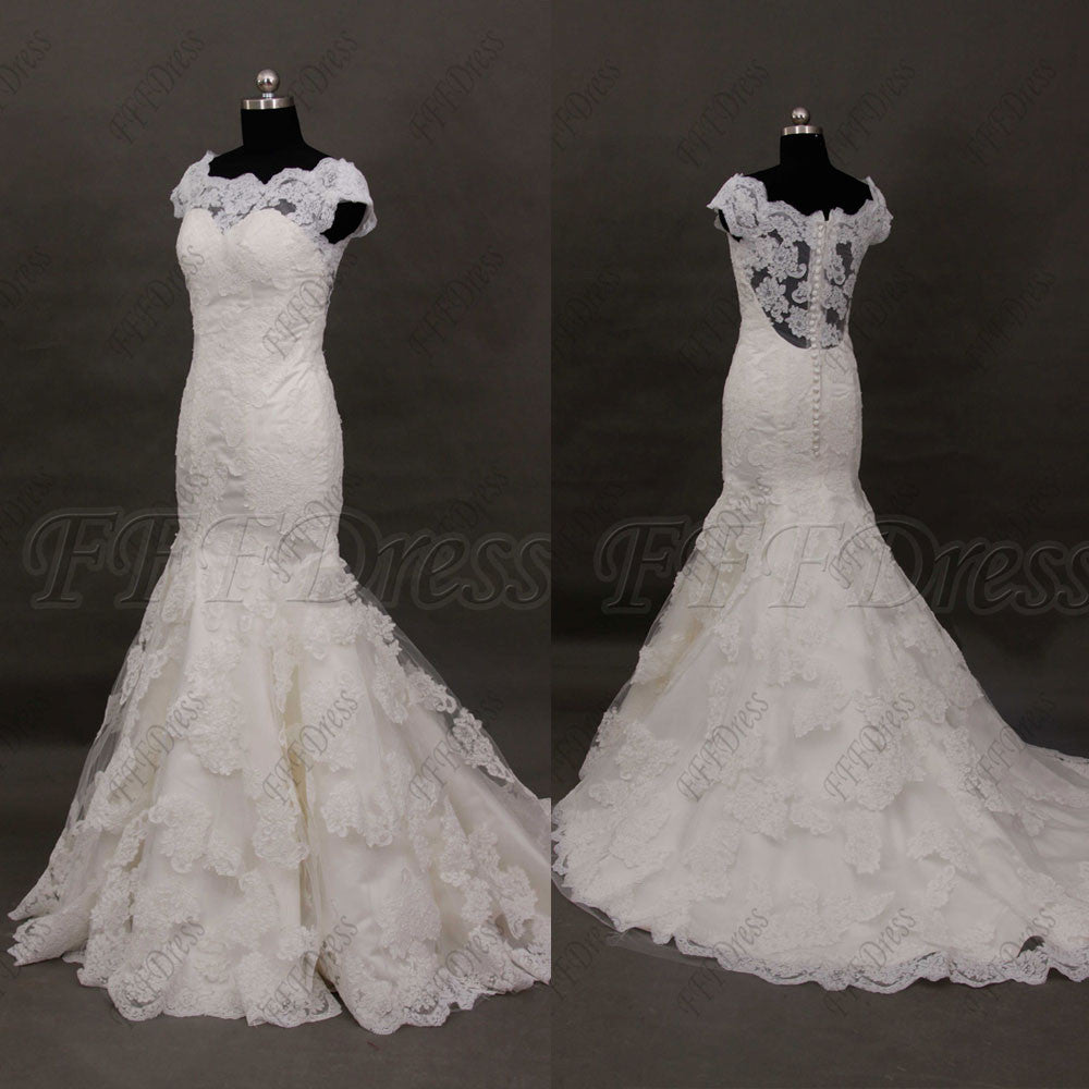 boat neck lace wedding dress