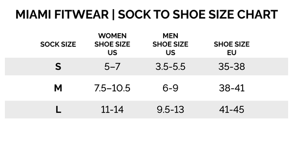 Miami Fitwear Sock To Shoe Size Chart