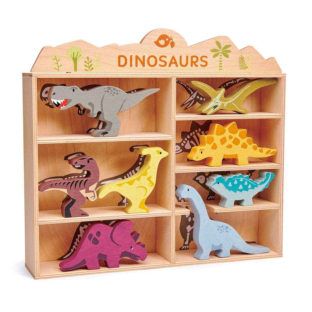 wooden dinosaur figures
