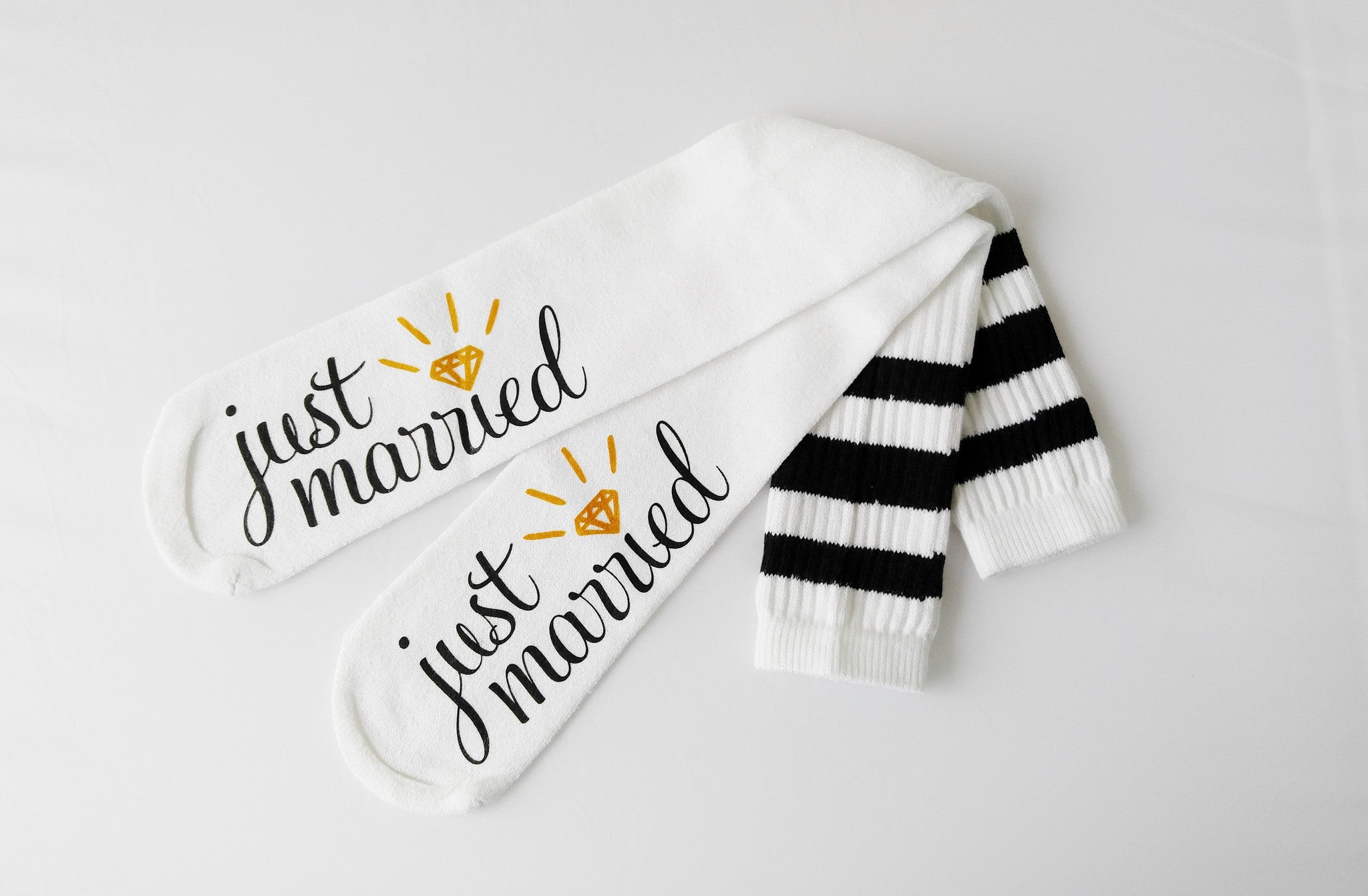 Just Married Bride Socks Knee High Wedding Socks Honeymoon Gifts Brida ...