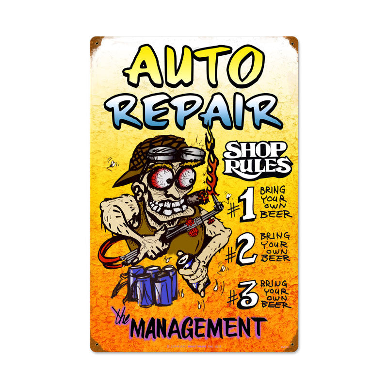 Auto Repair Shop Rules Metal Sign Wall Decor 16 x 24