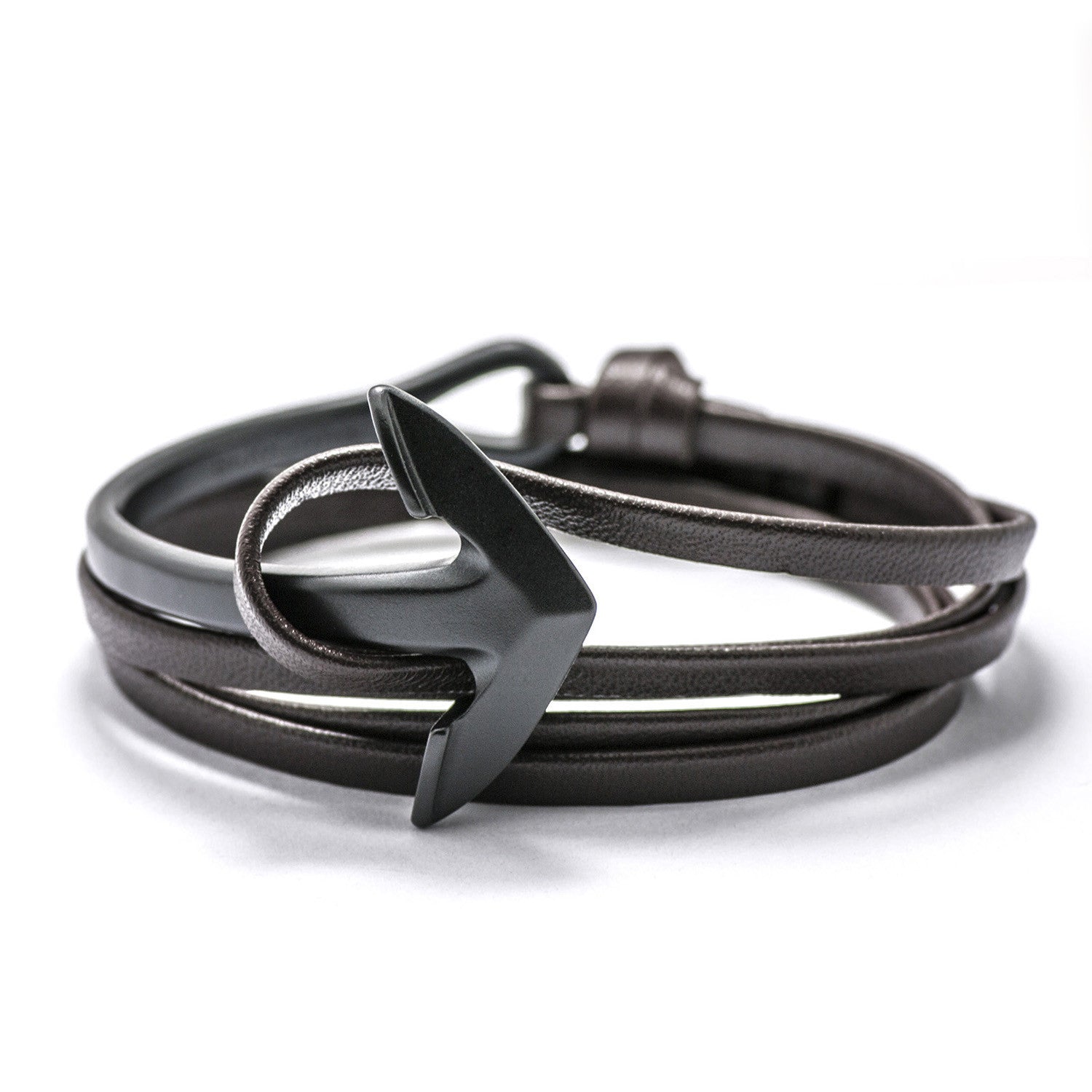 Matte Noir Half Anchor Cuff Leather Bracelet | BIJOUONE