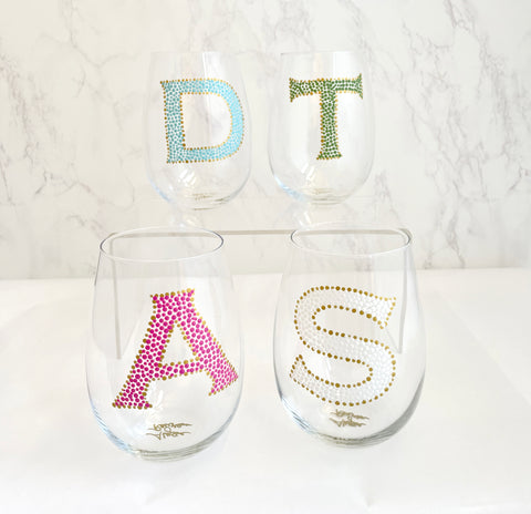 Hand Painted Wine Glasses with Monogram Initial in Pretty Colors