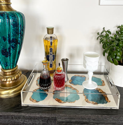 Decorative Bar Tray as a cocktail station when entertaining.