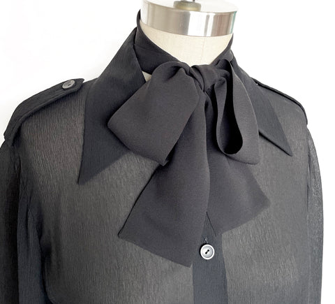 Black Silk Skinny Scarf Pussybow, Unisex for Men and Women