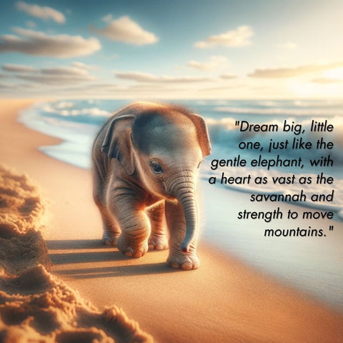 "Dream big, little one, just like the gentle elephant, with a heart as vast as the savannah and strength to move mountains."