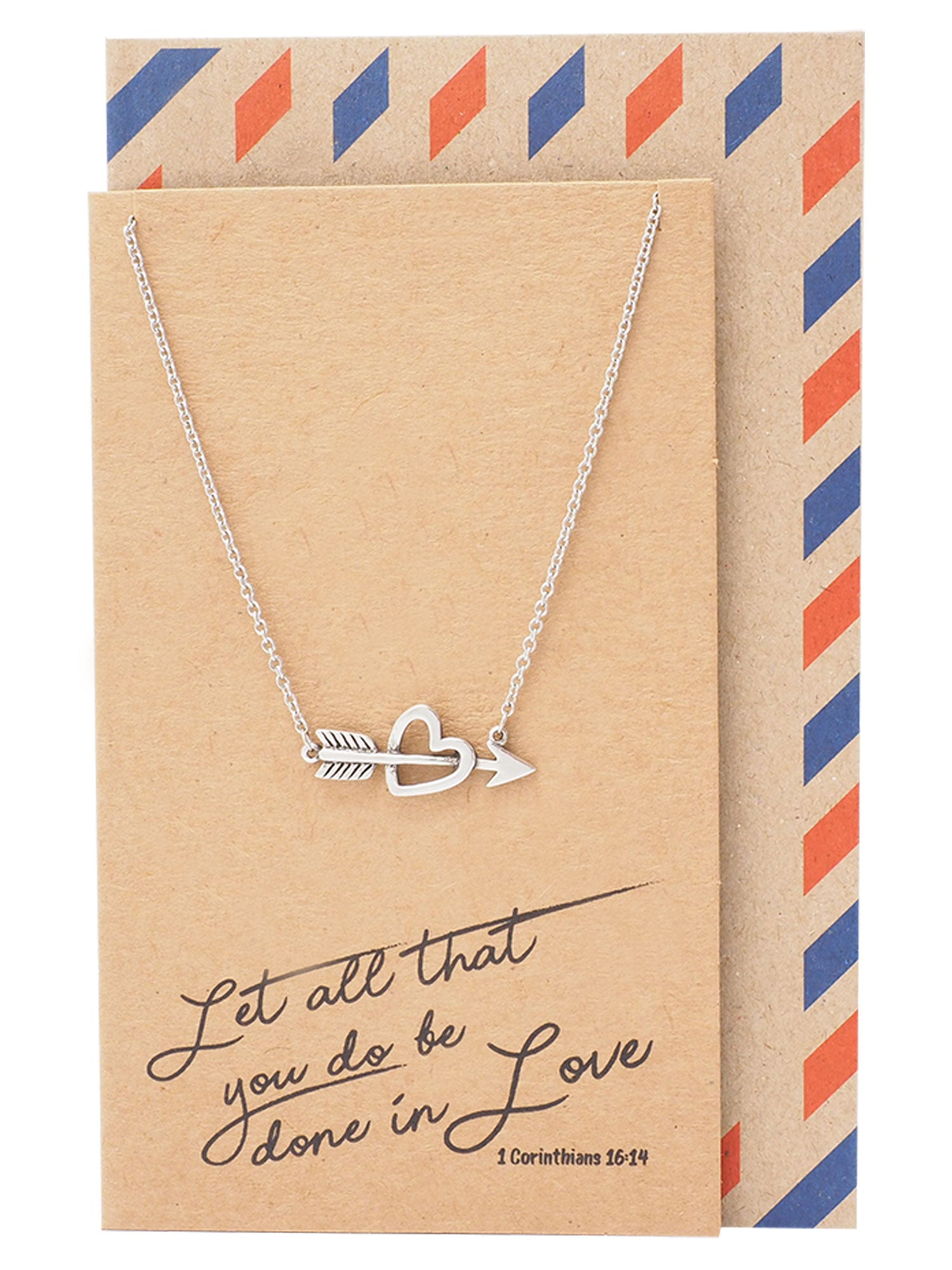 Amy Heart and Arrow Necklace for Women, Valentine's Day Gifts, comes with Inspirational Bible Ve