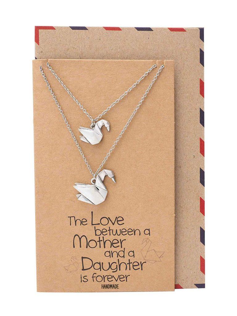 Mother and Daughter Swans Origami Swan Matching Necklaces, Gifts For Mom and Daughter, Set of 2 with