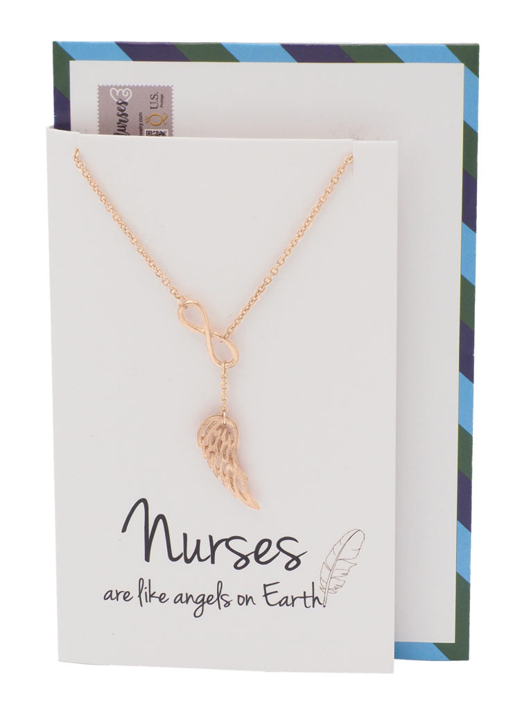 Manuela Infinity Lariat Angel Wing Necklace, Gifts for Nurses