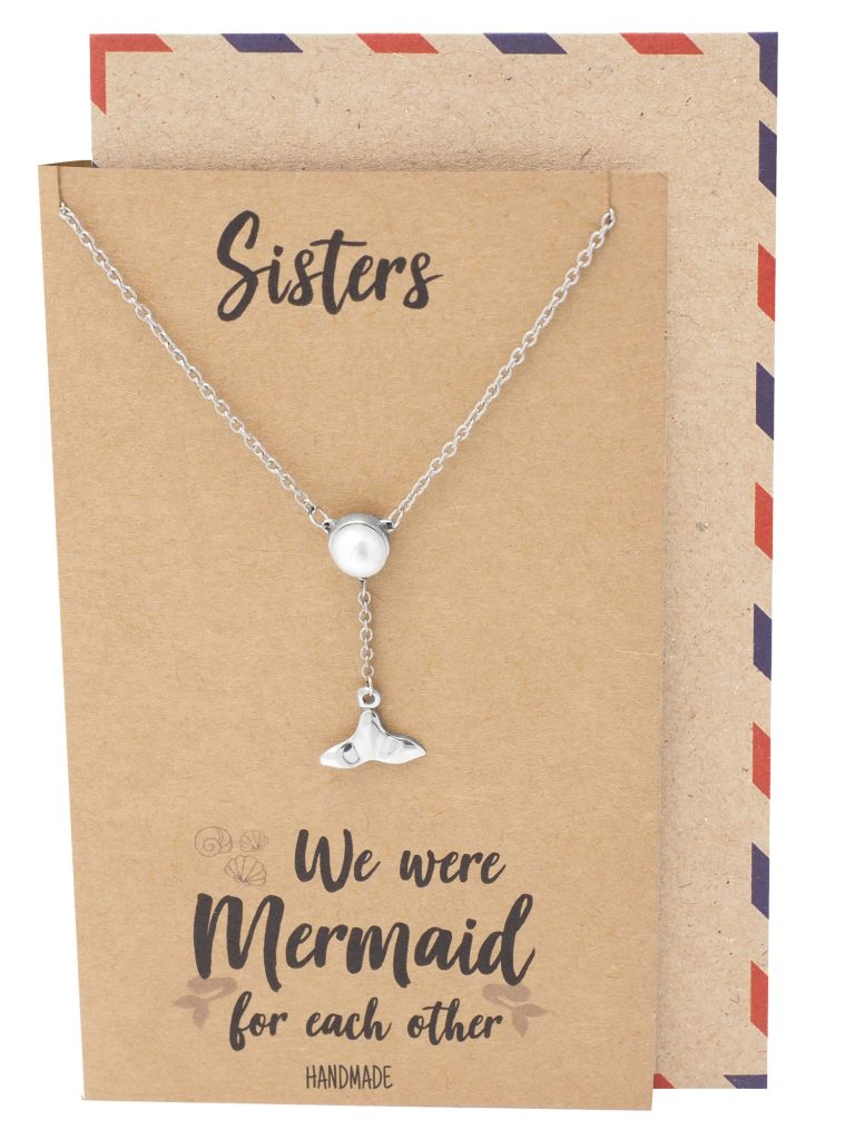 Hellen Pearl and Mermaid Tail Necklace for Women, Sister Gifts Jewelry Greeting Card