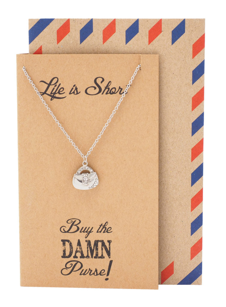 Sue Life is Short Quotes Funny Birthday Greeting Cards, Purse Necklace