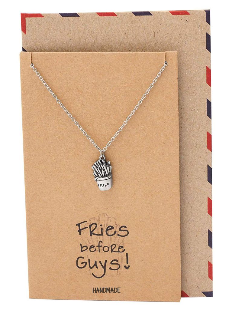 Shenelle Fries Jewelry Charm Necklace, Baker Gifts, Gifts for Best Friends with Funny Greeting Card