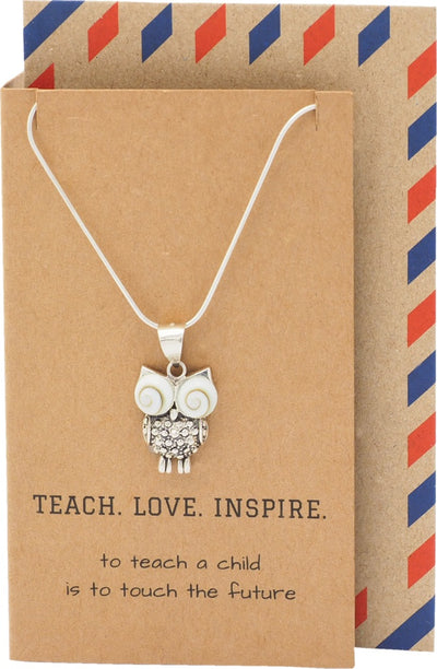 Jazel Teach. Love. Inspire Owl Pendant Necklace
