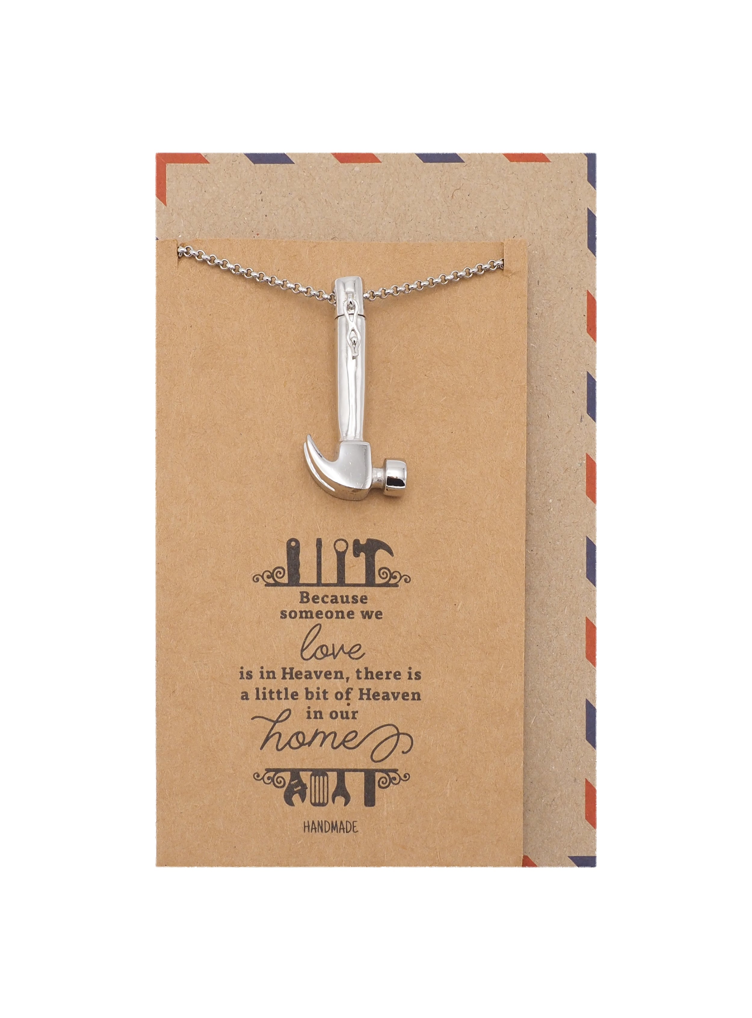 Gentle Persuasion Hammer Cremation Ash Holder Pendant Necklace, 100% Handmade - Silver Tone