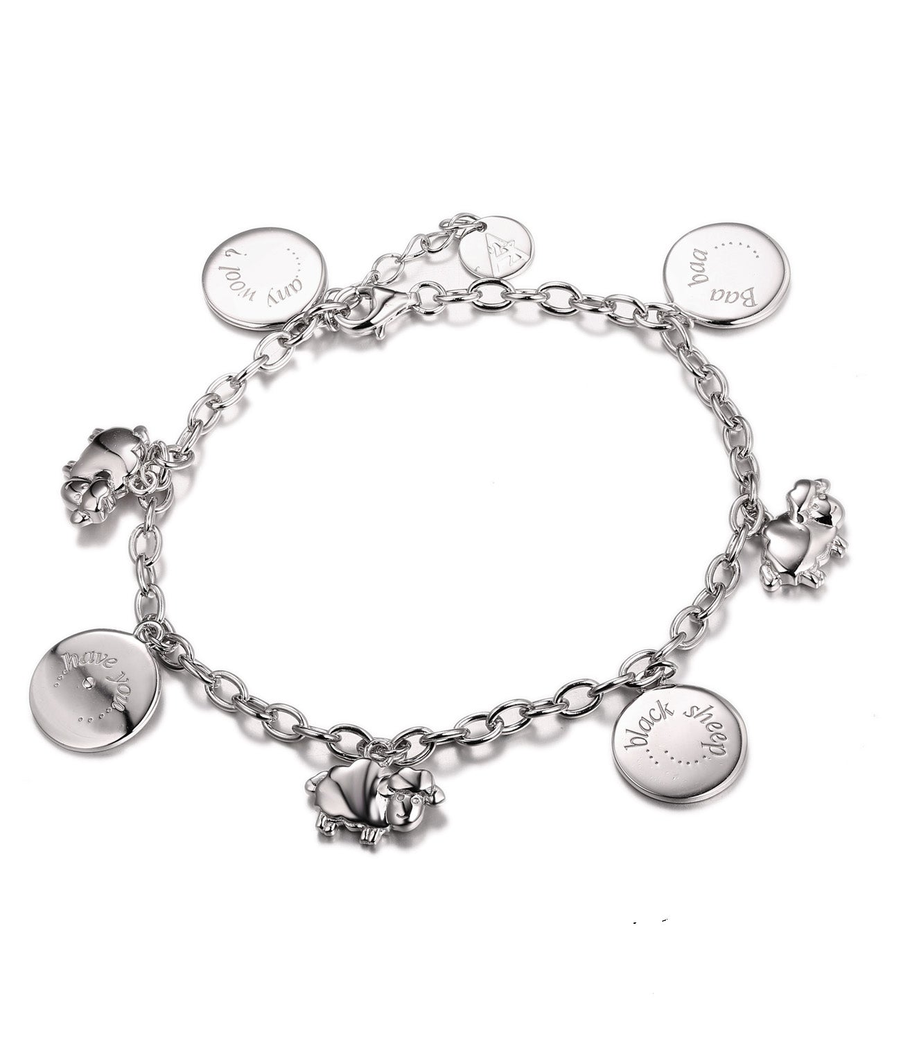 Ophelia Charm Bracelet, Baa Baa Black Sheep Charms, 925 Sterling Silver