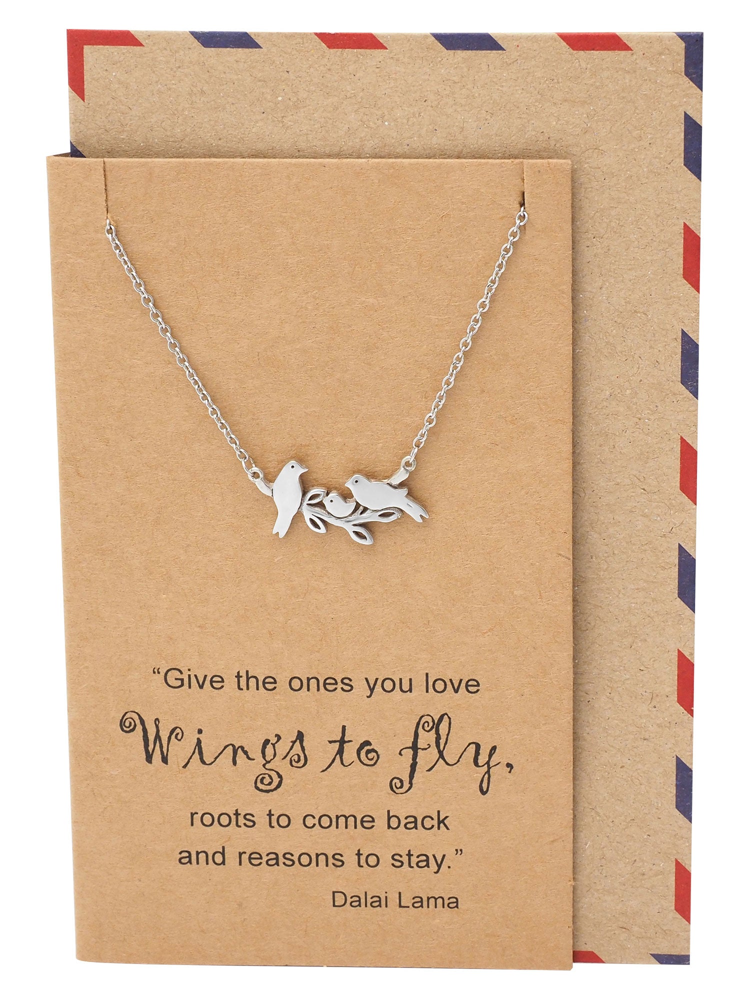 Galina Little Birds on Branch Pendant Necklace for Women, Gifts for Family, Inspirational Quote