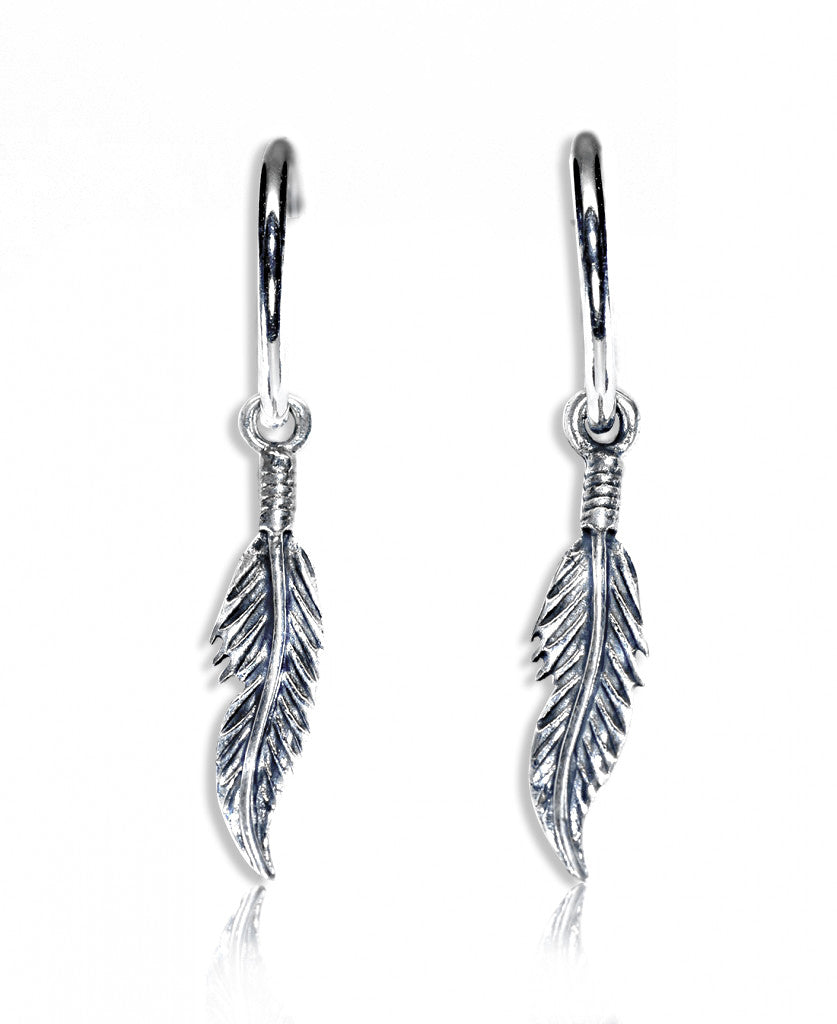 Sarah Hoop Feather Earrings, 925 Sterling Silver – Quan Jewelry