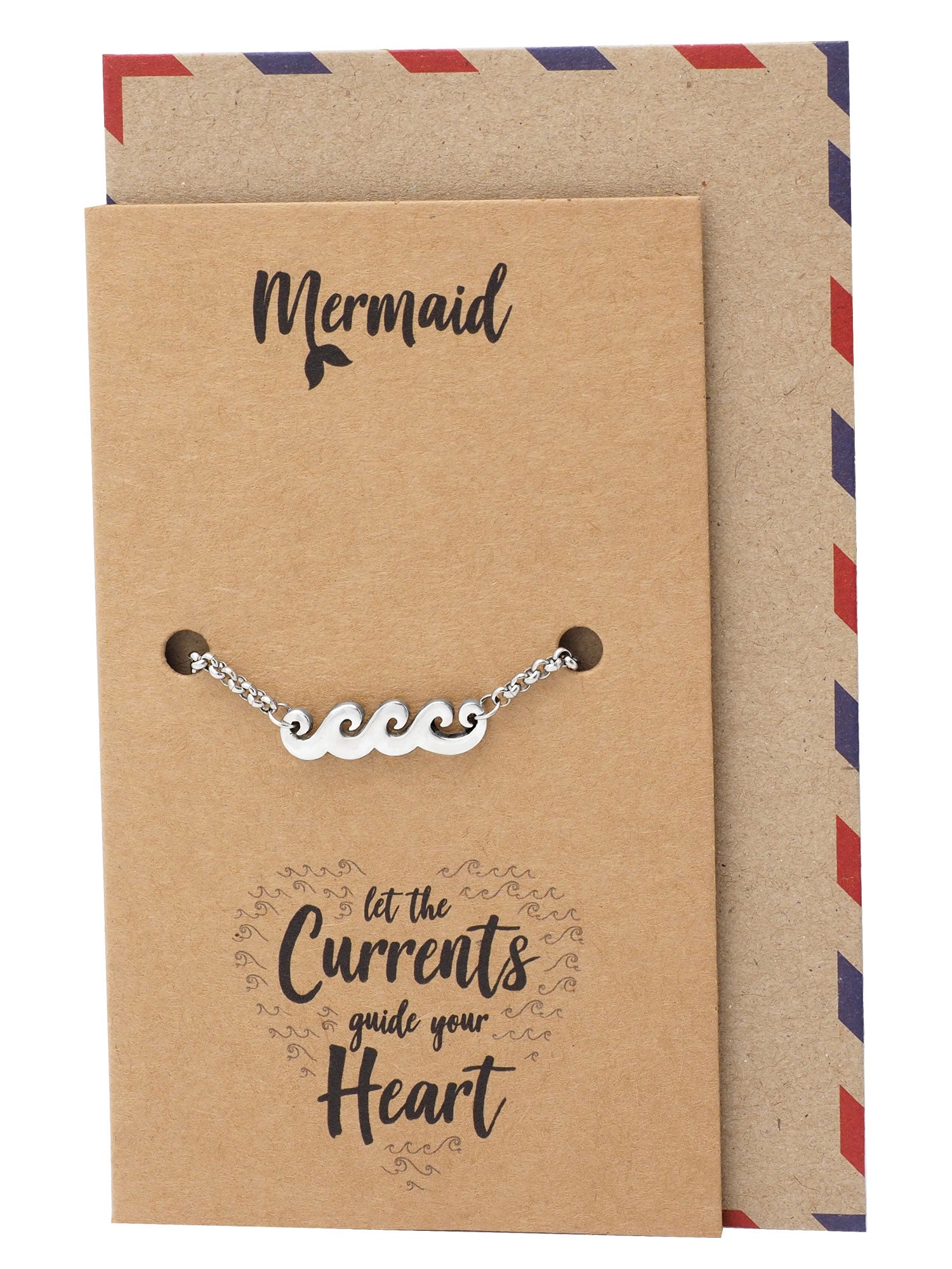 Jenica Mermaid Wave Bracelet for Women, Silver Tone, Inspirational Jewelry and Greeting Card