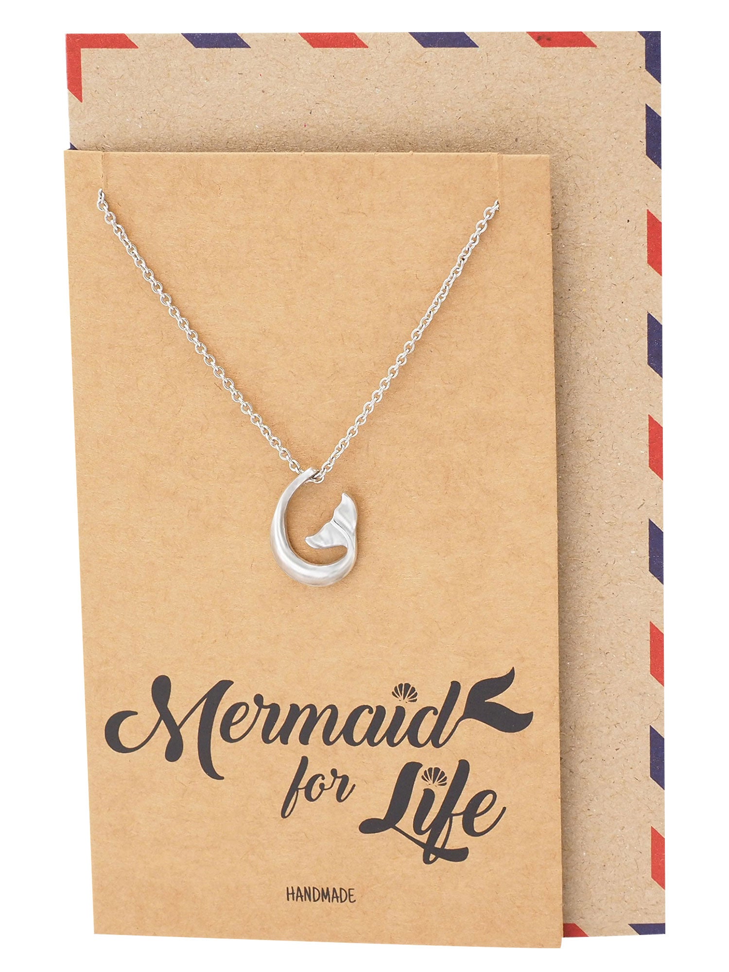 Clemence Mermaid Tail Pendant Necklace, Gifts for Mermaid Lovers with Greeting Card