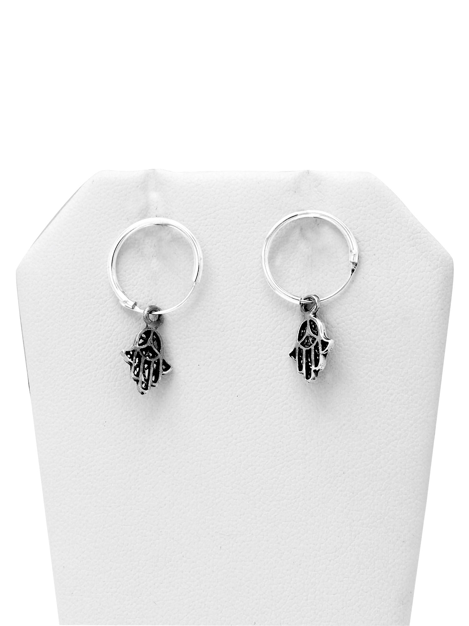 Casey Hamsa Hand, Hand of Fatima Hoop Earrings, 925 Sterling Silver