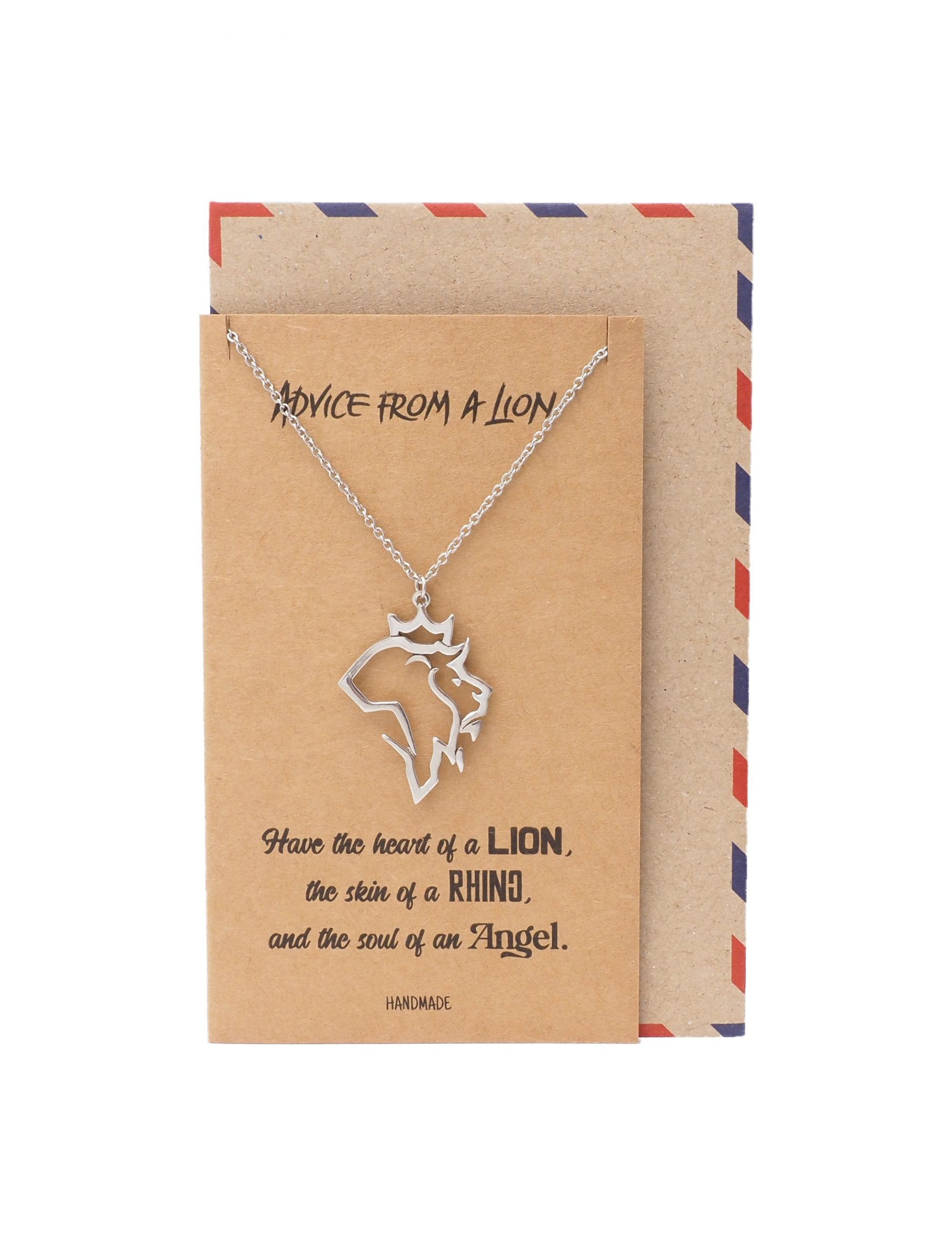 Damya Lion Pendant Necklace, Gifts for Women with Inspirational Quote on Greeting Card