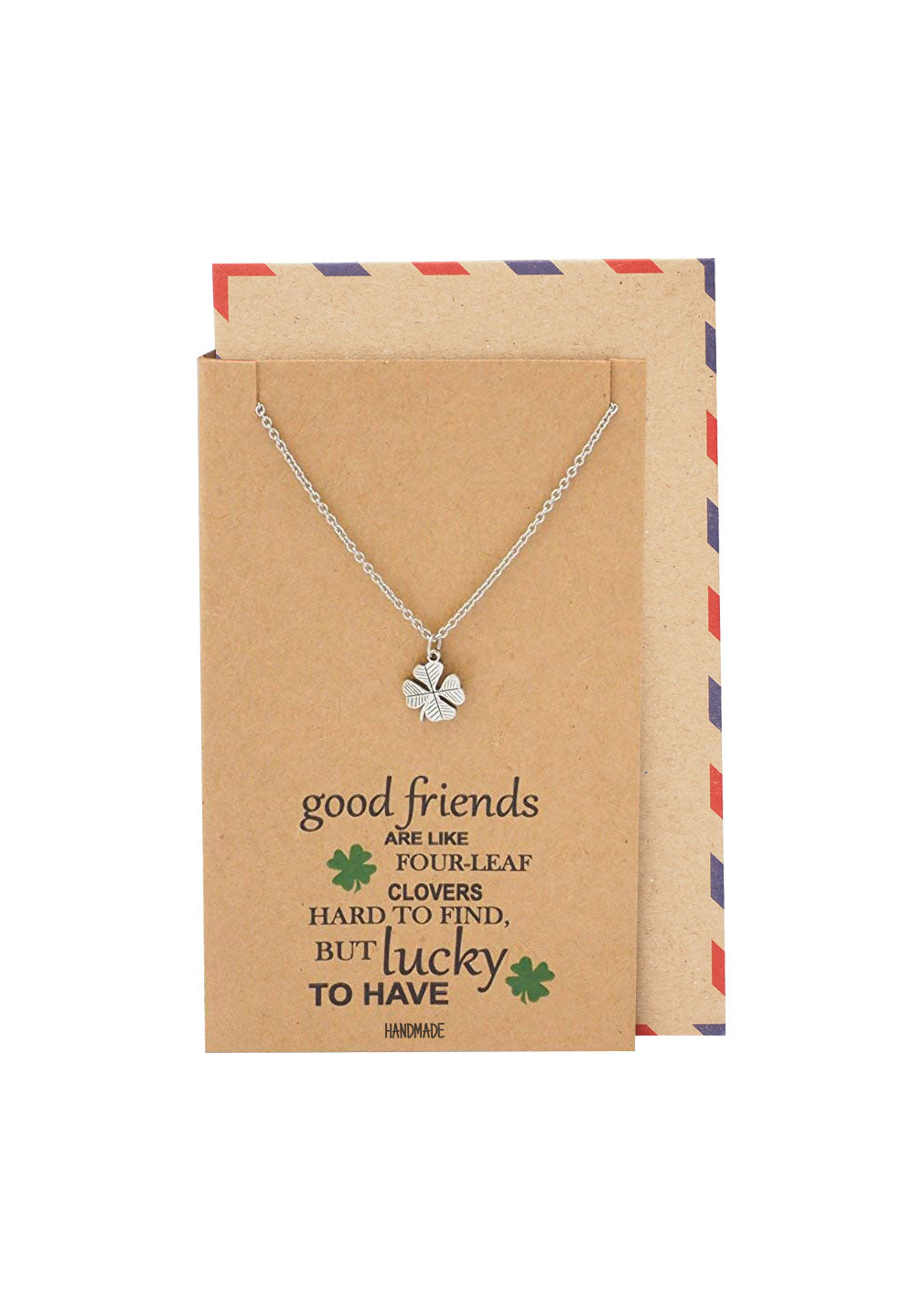 Lia Four Leaf Clover Necklace, 4 Leaf Clover Best Friend Jewelry, Rhodium Plated