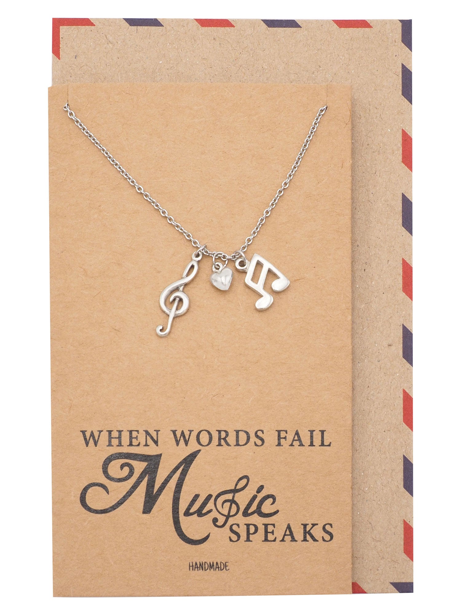 Mara Music Note Necklace, Gifts for Music Lovers, Music Jewelry, Rhodium Plated