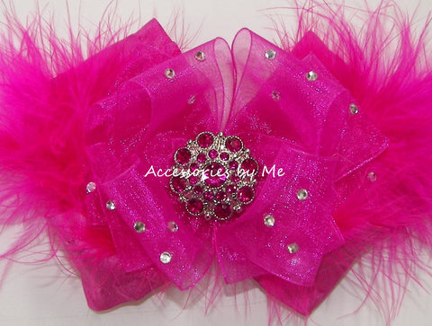 Glitzy Fuchsia Pink Marabou Hair Bow