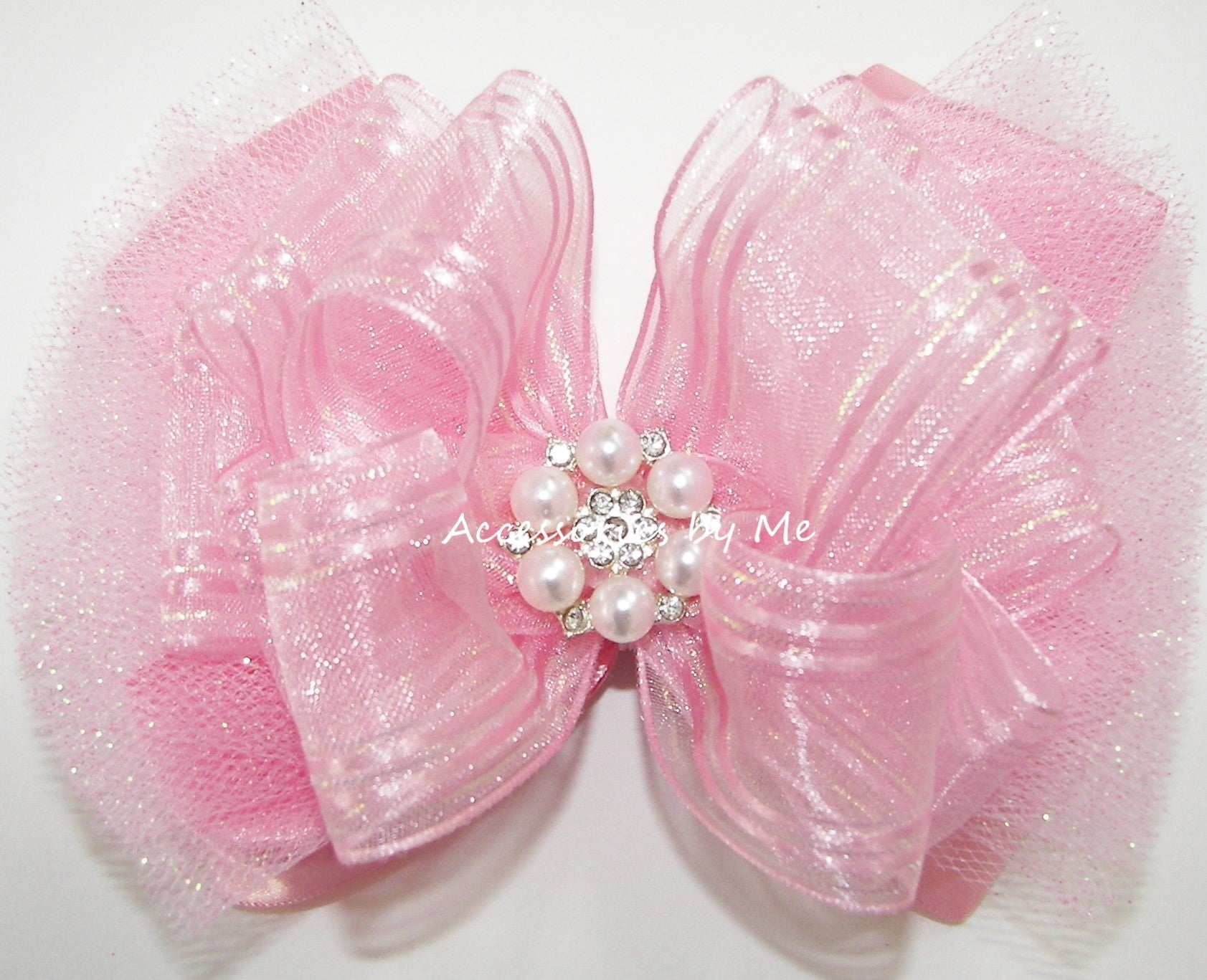 Ballet Hair Bow for Girls in Light Pink Tulle Organza