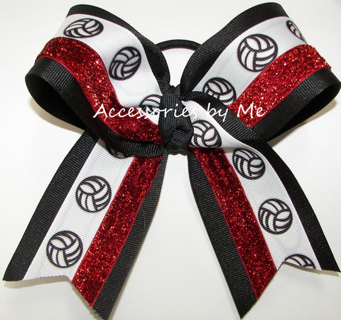 Sparkly Red Black Volleyball Bow