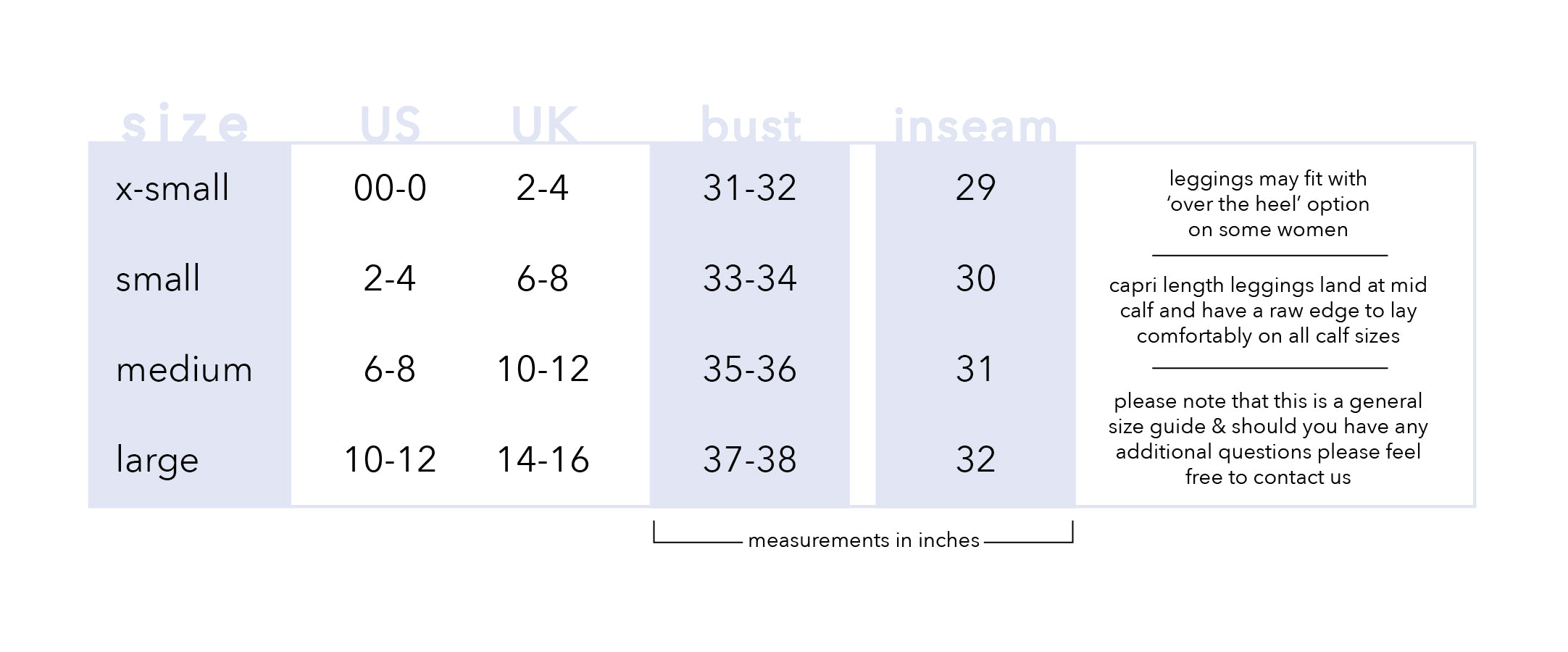 Active Size Chart