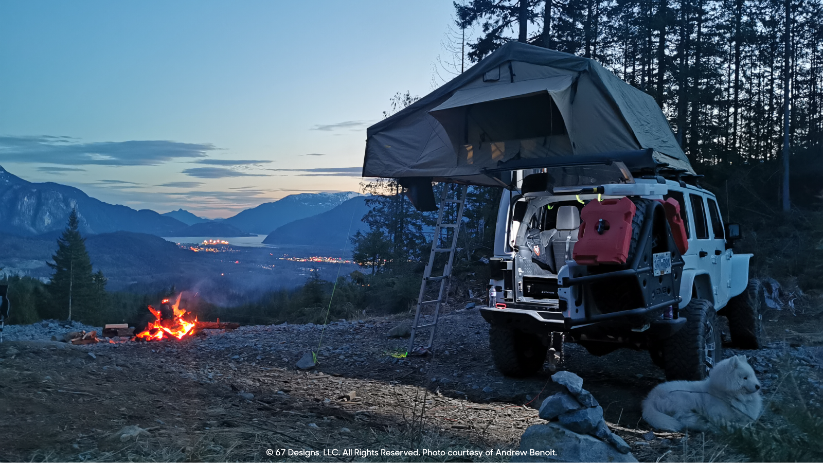 Jeep with campsite set up